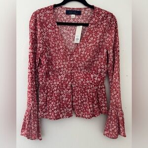 Floral coral crop top blouse